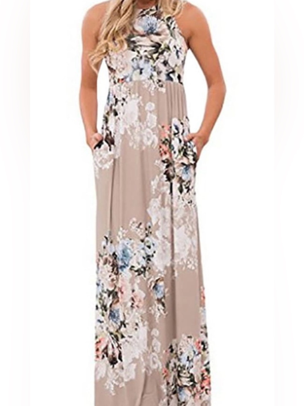 Lily Posh Boutique Neutral Floral Maxi Dress with Pockets Size M